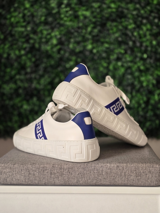 Versace Shoes - Versace White and Blue Greca Low-Top Sneakers